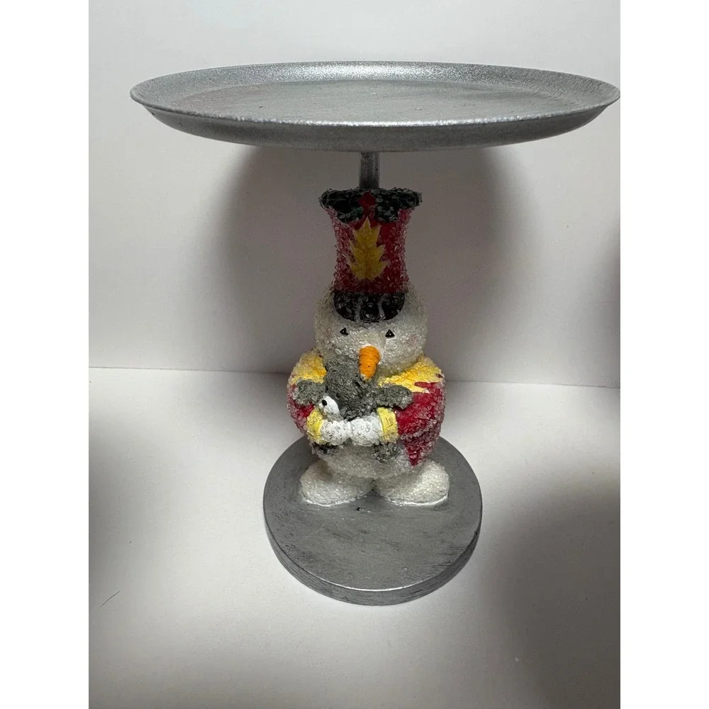 Set of 4 Snowman Nutcracker Candle Holders Silver Red Holiday Christmas Decor